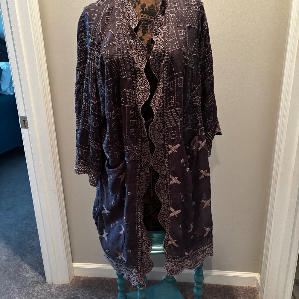 Johnny Was gray embroidered tunic style jacket